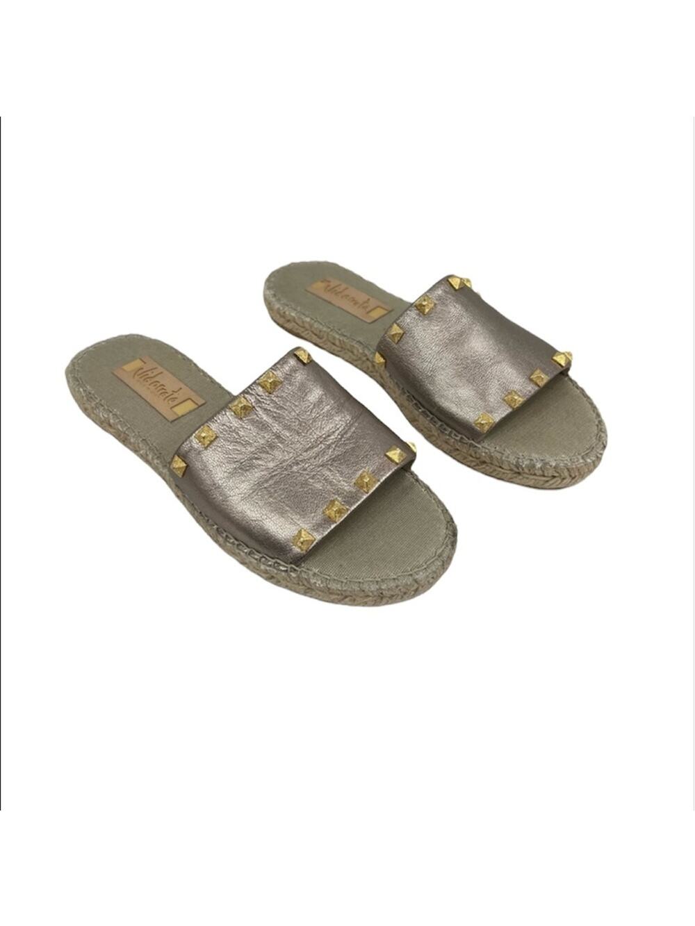 Vidorreta sandals 39 tan metallic leather slip on studded flat espadrille